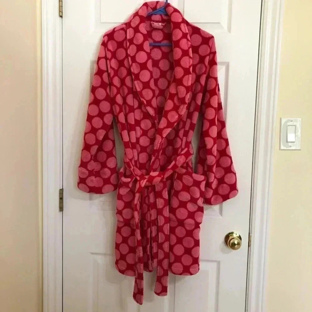 La Senza Fuzzy Pink Polka Dot Bathrobe Size S/MED